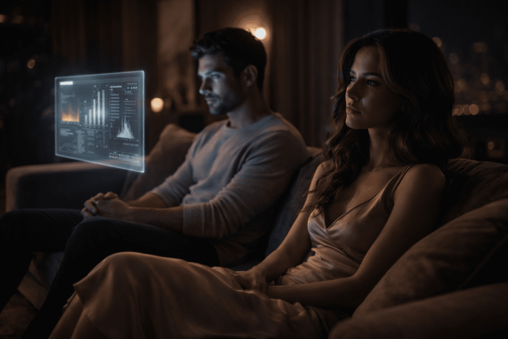 The Emotional Intimacy Crisis 2026 showing digital distraction in relationships.