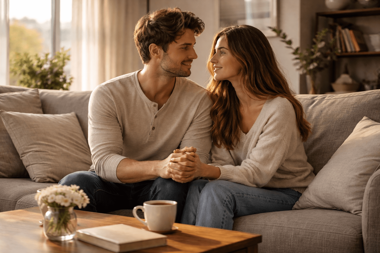 A young couple resolving Early Marriage Conflicts through calm communication.