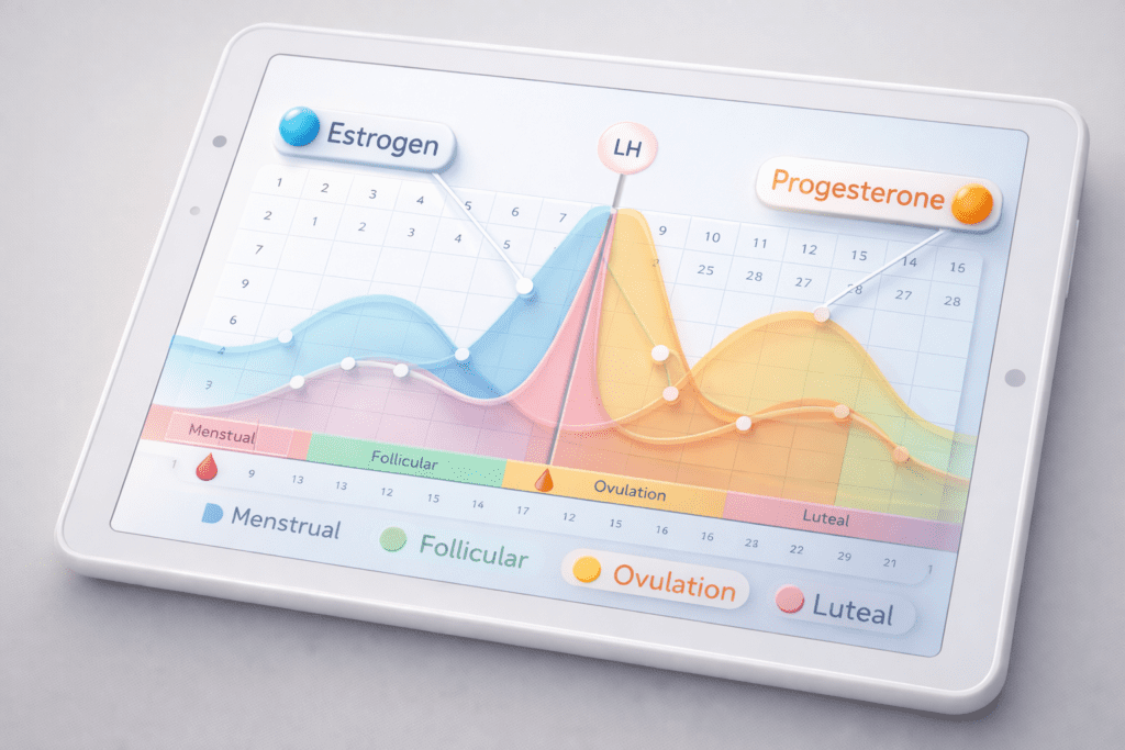 Scientific chart showing how Smart Fertility Tracking Technology monitors hormones.